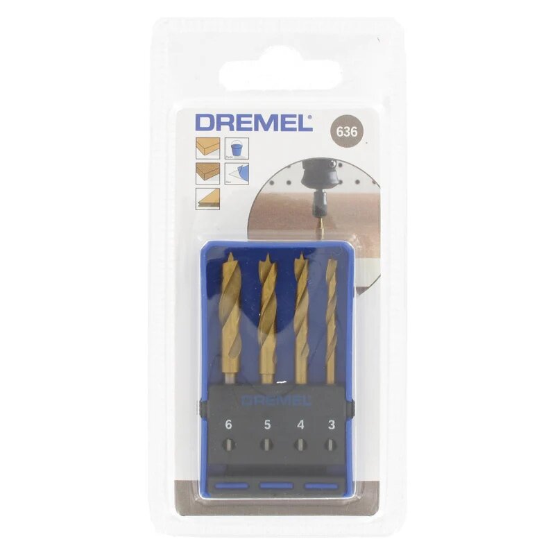 Dremel 636 Набор сверл по дереву 4 шт 3-6 мм для дерева металла стекла пластика электроинструменты сверление по дереву витое сверло