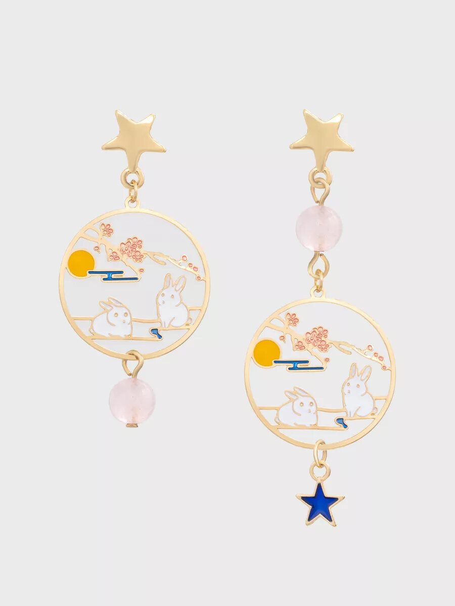 Серьги непарные be self true, акрил, жемчуг имитация, эмаль, золотой, желтый, синий, белый