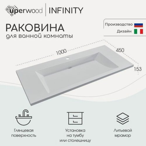 Изображение товара Uperwood Раковина для ванной Infinity 100х45х15,3 см, белая глянцевая