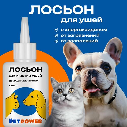 Лосьон для ушей PETPOWER, для кошек и собак, антибактериальный, без запаха, 120 мл