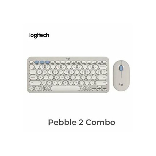 фото Logitech комплект мышь + клавиатура беспроводная pebble 2 combo, английская раскладка, светло-серый