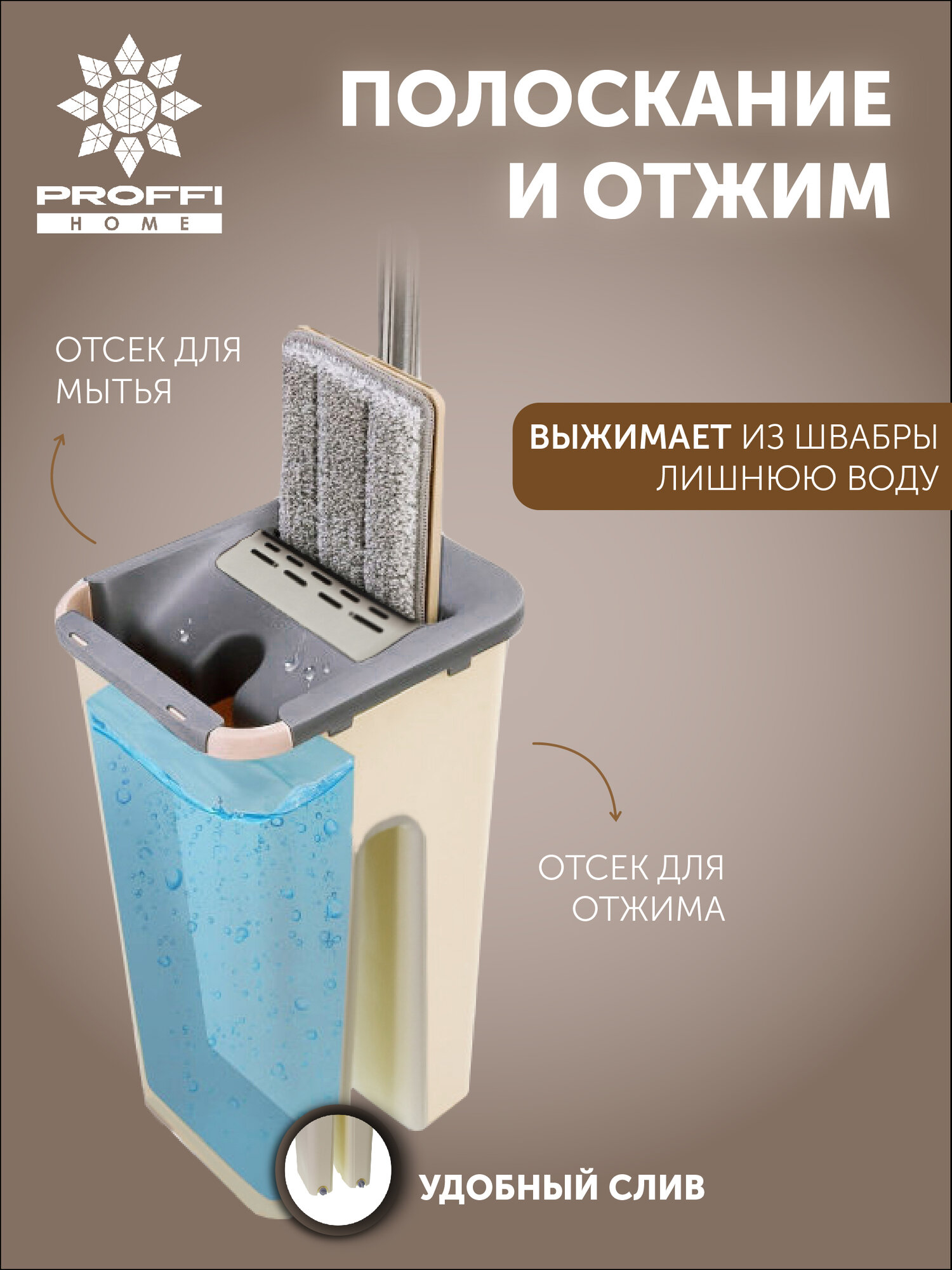 Proffi Home Швабра с отжимом и ведром 3л — фото 1