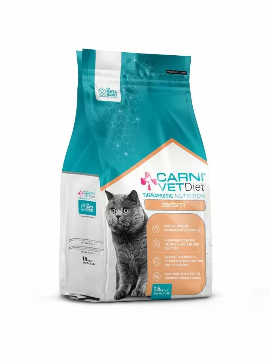 Лечебный корм CARNI VD CAT OBESITY для кошек при избыточном весе и контроля веса, 1.5 кг
