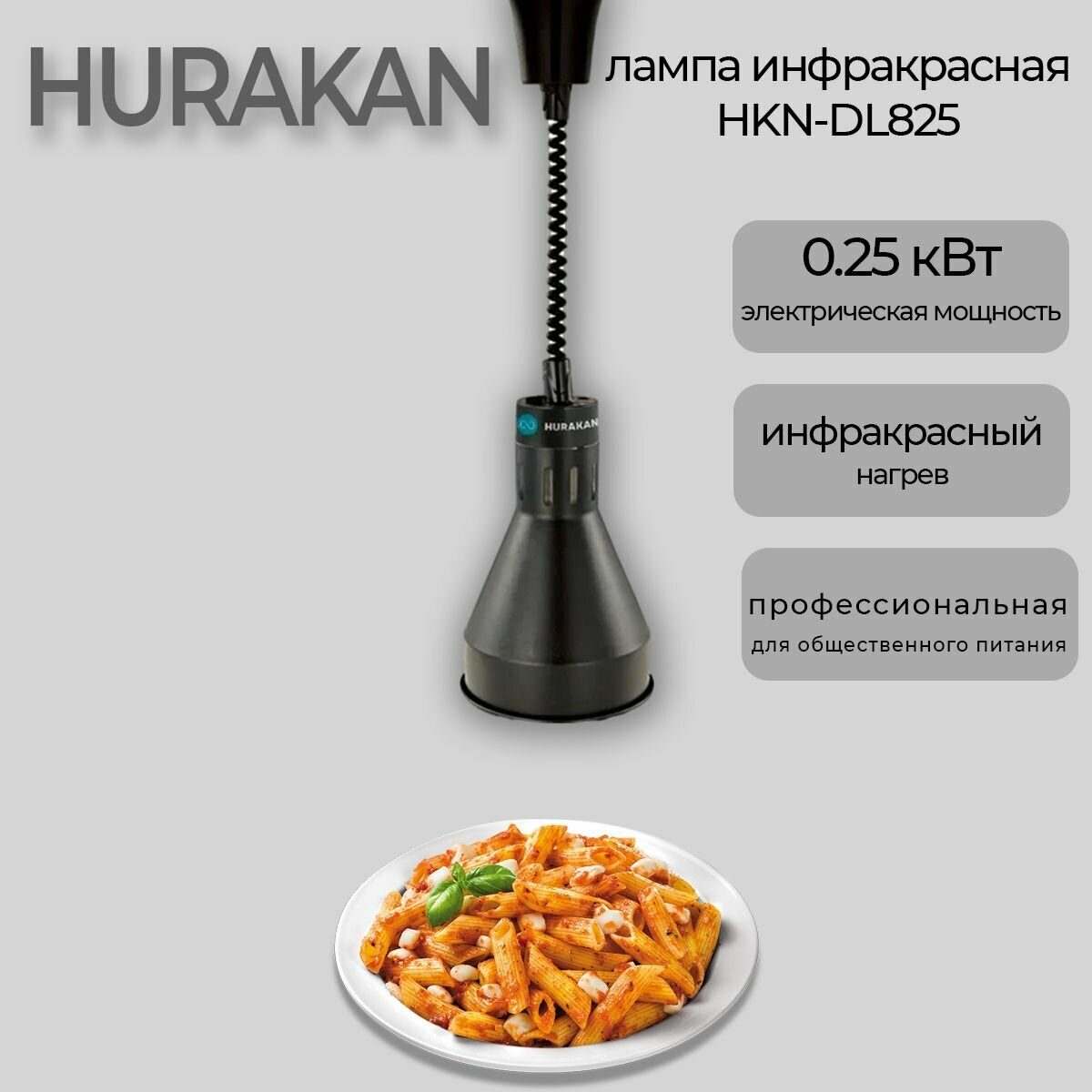 Лампа инфракрасная для подогрева блюд Hurakan HKN-DL825 черная 0.25 кВт регулировка по высоте подвесная
