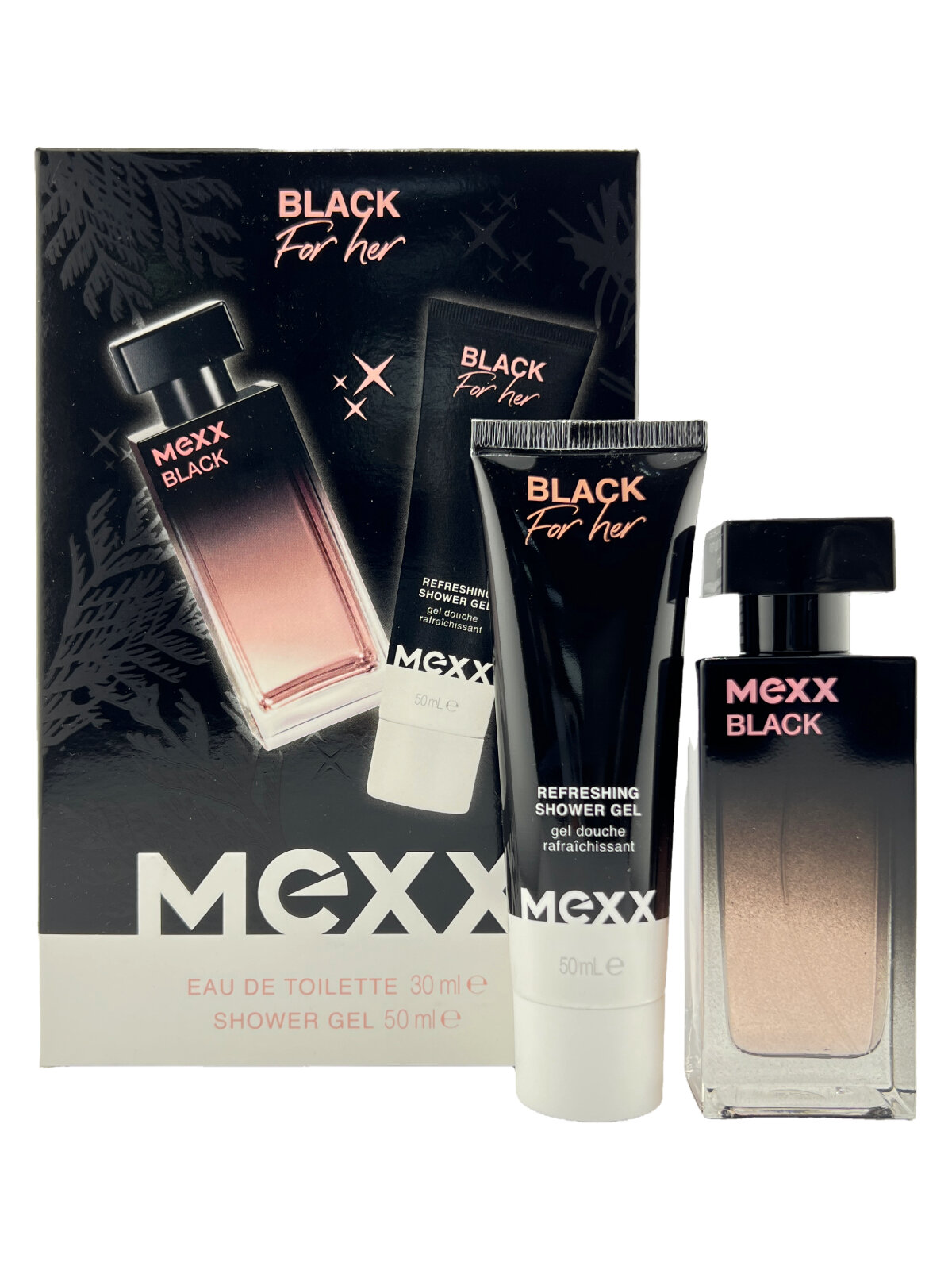 Набор женский Mexx Black Woman: туалетная вода 30мл, гель для душа 50мл