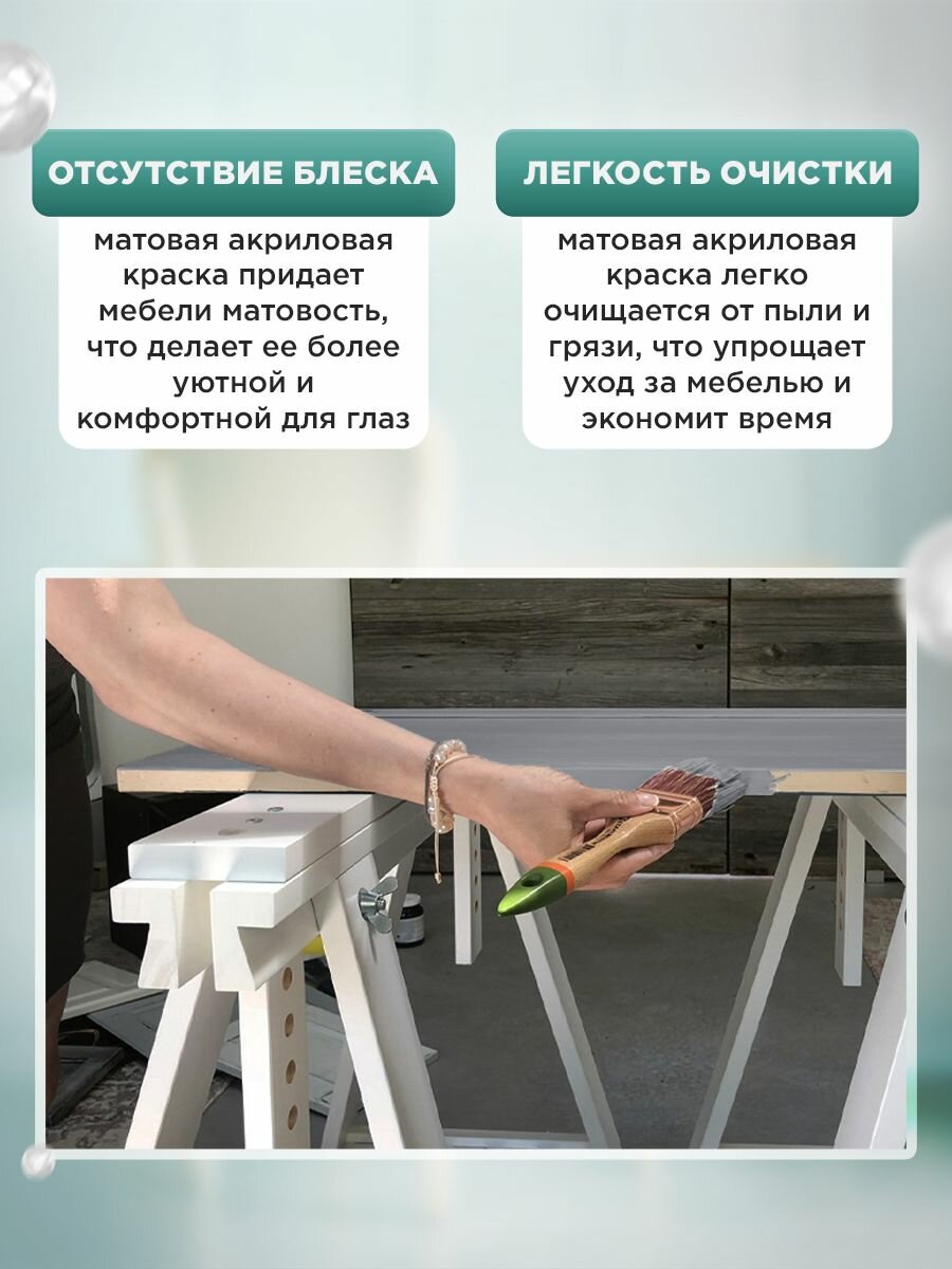 Краска для мебели, дерева и пластика матовая без запаха Гумвнутрянка серая 1 литр. — фото 1