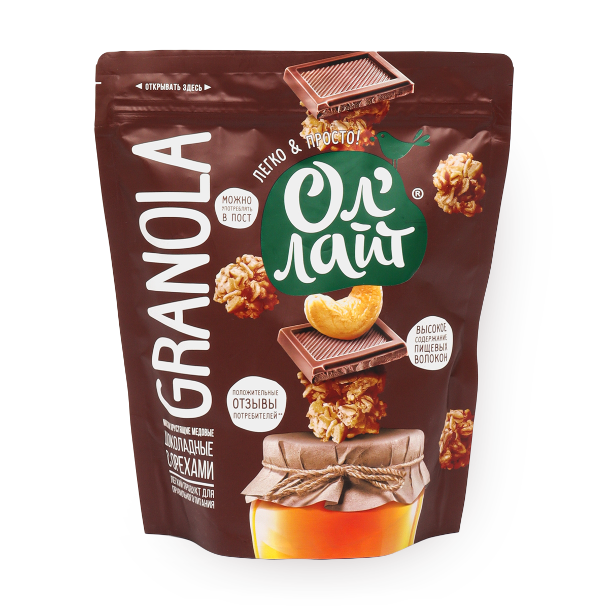 Мюсли «Ол'Лайт» хрустящие медовые шоколадные с орехами, 280 g