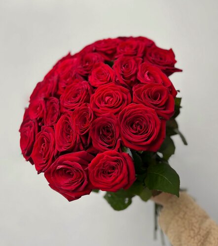 Изображение товара Цветы розы букет 33 шт, большой букет цветов 50 см, монобукет, букет живых цветов , Россия