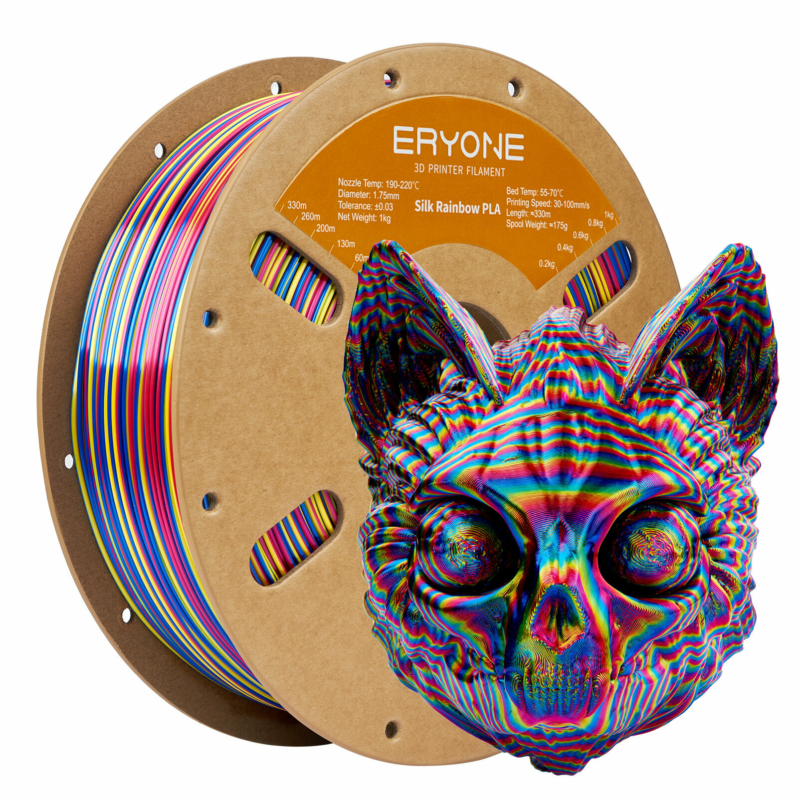 Новинка! PLA пластик (филамент) для 3D принтера Eryone Tri Color Rainbow психоделик 1,75 мм 1 кг