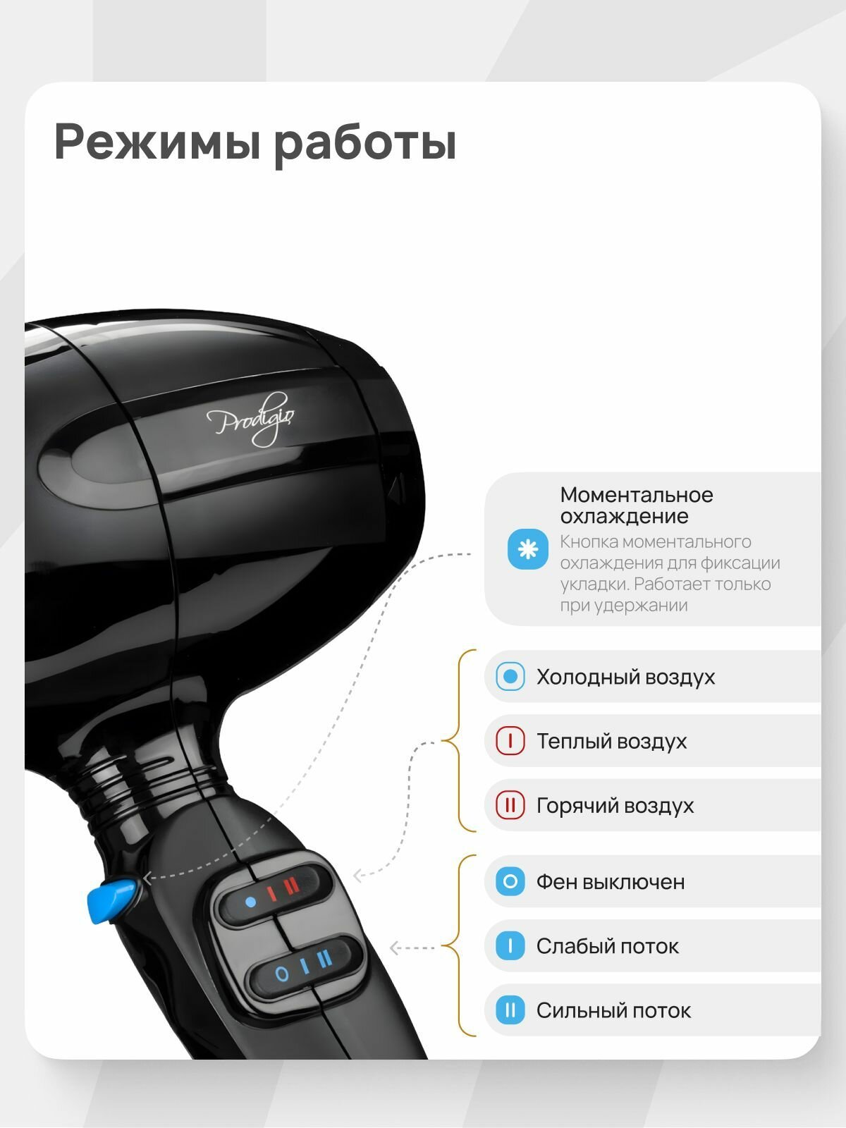 Фен BaByliss Pro Prodigio BAB6710RE, профессиональный, 2100 Вт, удлиненное сопло — фото 1