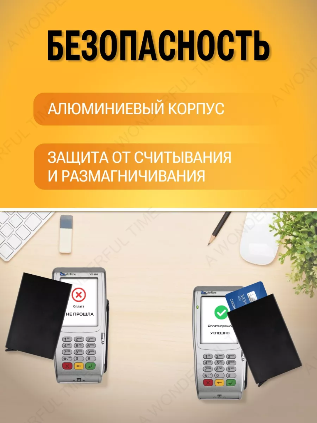 Картхолдер , фактура под рептилию, черный/желтый/белый — фото 1