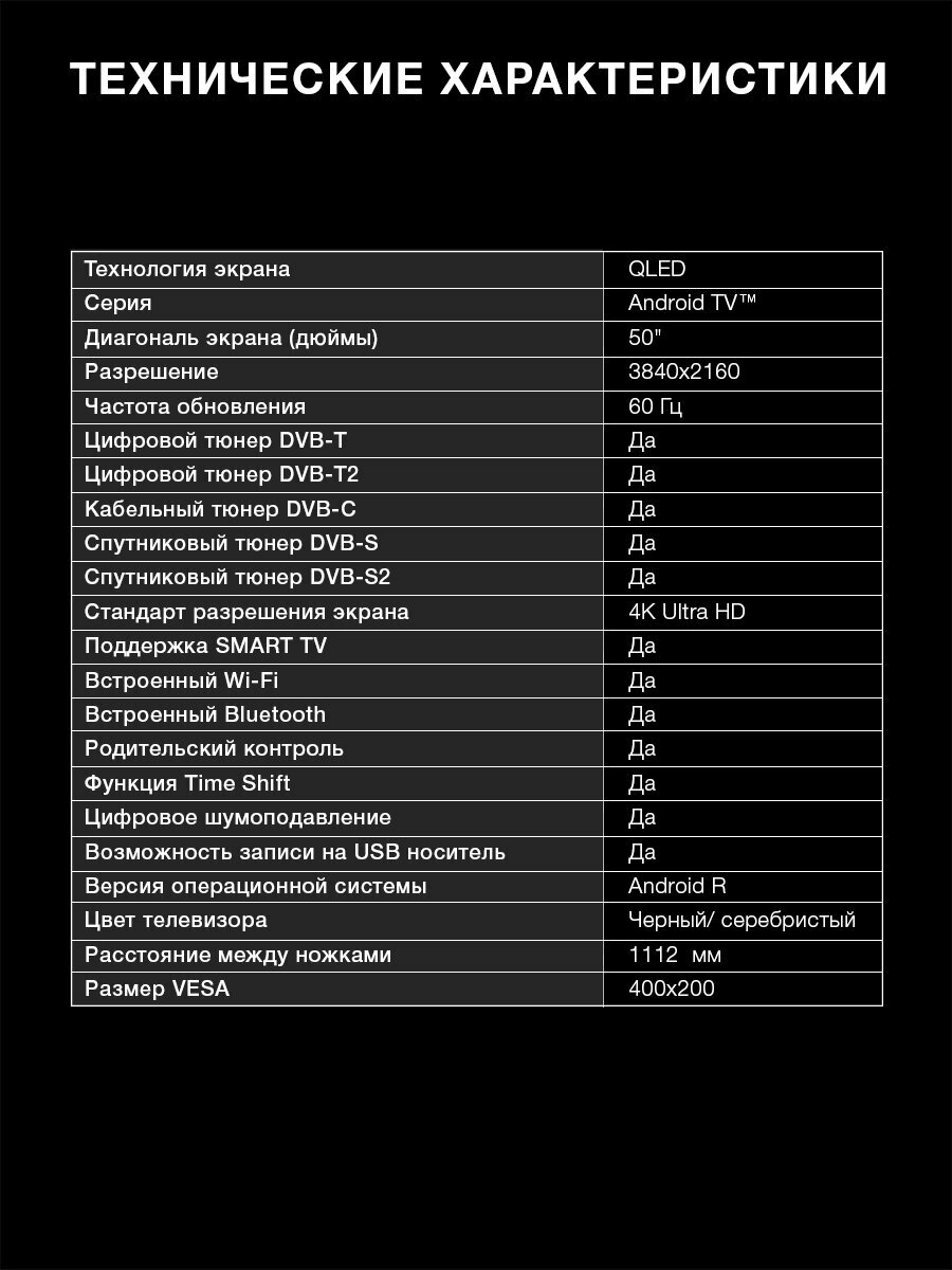 50" Телевизор Hyundai H-LED50QBU7500, QLED, 4K Ultra HD, черный, смарт ТВ, Android — фото 1