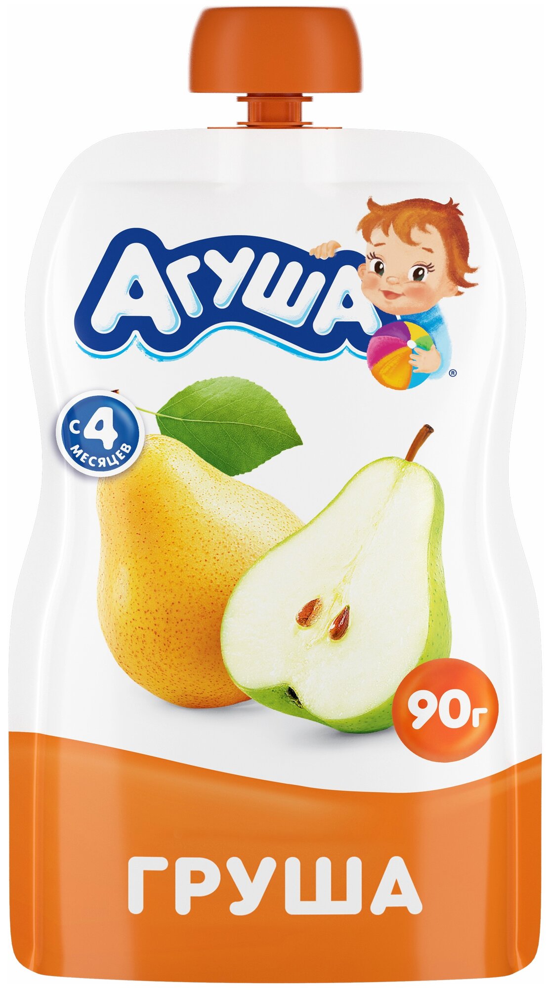 Пюре Агуша "Груша", для детей с 4 мес, без крахмала, дой-пак, 90 г