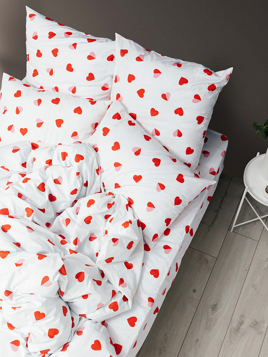 Постельное белье Uniqcute Евро, Поплин, наволочки 50х70 см, Сердечки, Романс — фото 1
