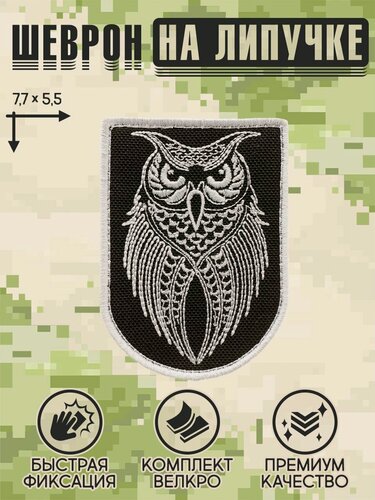Изображение товара Shevrons Нашивка на одежду, патч, шеврон на липучке "Сова" (Белый) 5,5х7,7 см