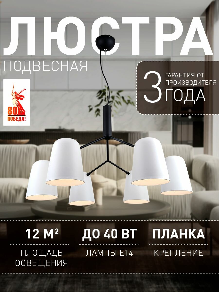 Подвесная люстра с регулировкой высоты F-Promo 2762-6P 12 кв м E14 накаливания 40 Вт 3000 K  IP20 металл