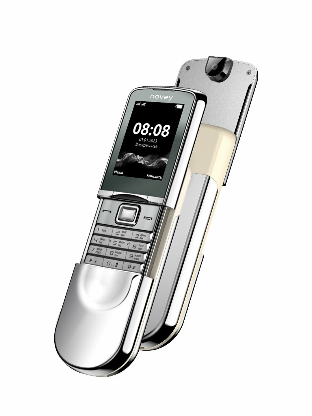 Кнопочный мобильный телефон Novey N880 с 2 - SIM слотами, серебряный