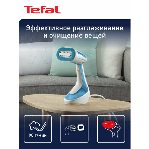 Ручной вертикальный отпариватель 4в1 Tefal Pure Tex DT9530E1 с 4 насадками, быстрым нагревом и функцией автоотключения, 1700 Вт, синий/белый