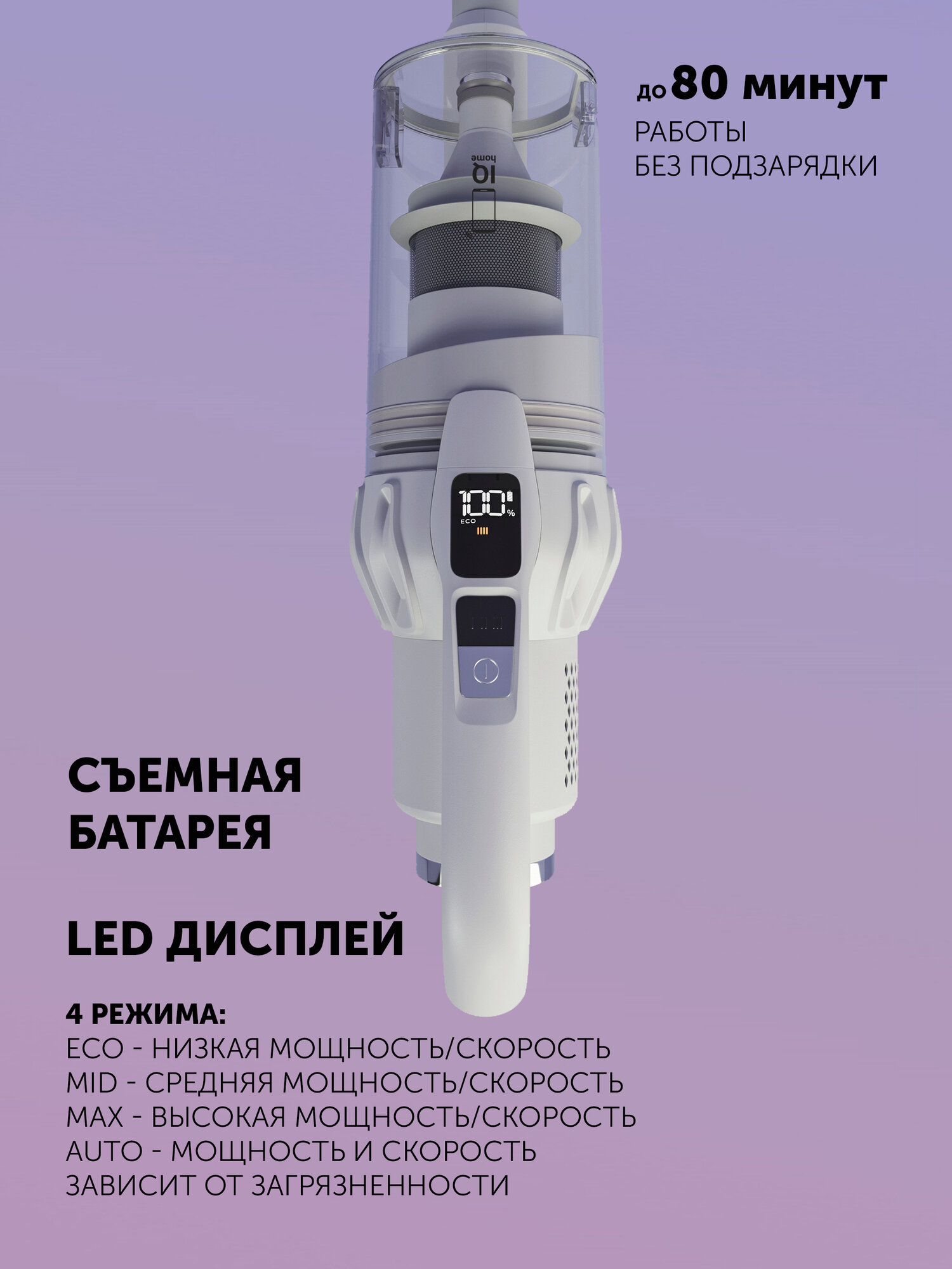 Беспроводной вертикальный пылесос Polaris PVCS 4070 Wi-Fi IQ Home, Белый — фото 1