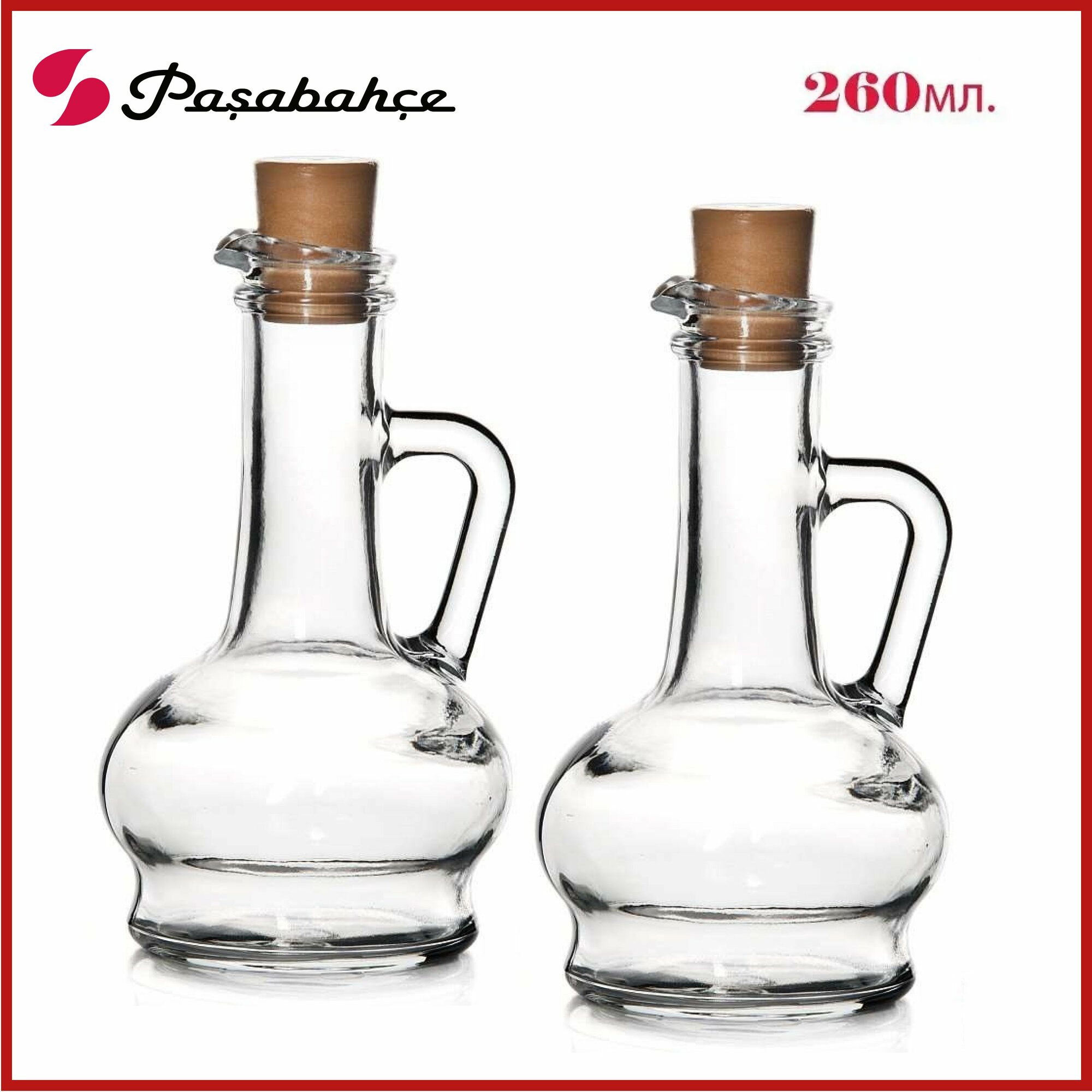 Бутылка для масла, "Pasabahce", Olivia (80109), набор емкостей для масла / для уксуса, стеклянные, с пробкой, 2 шт. по 260 мл.