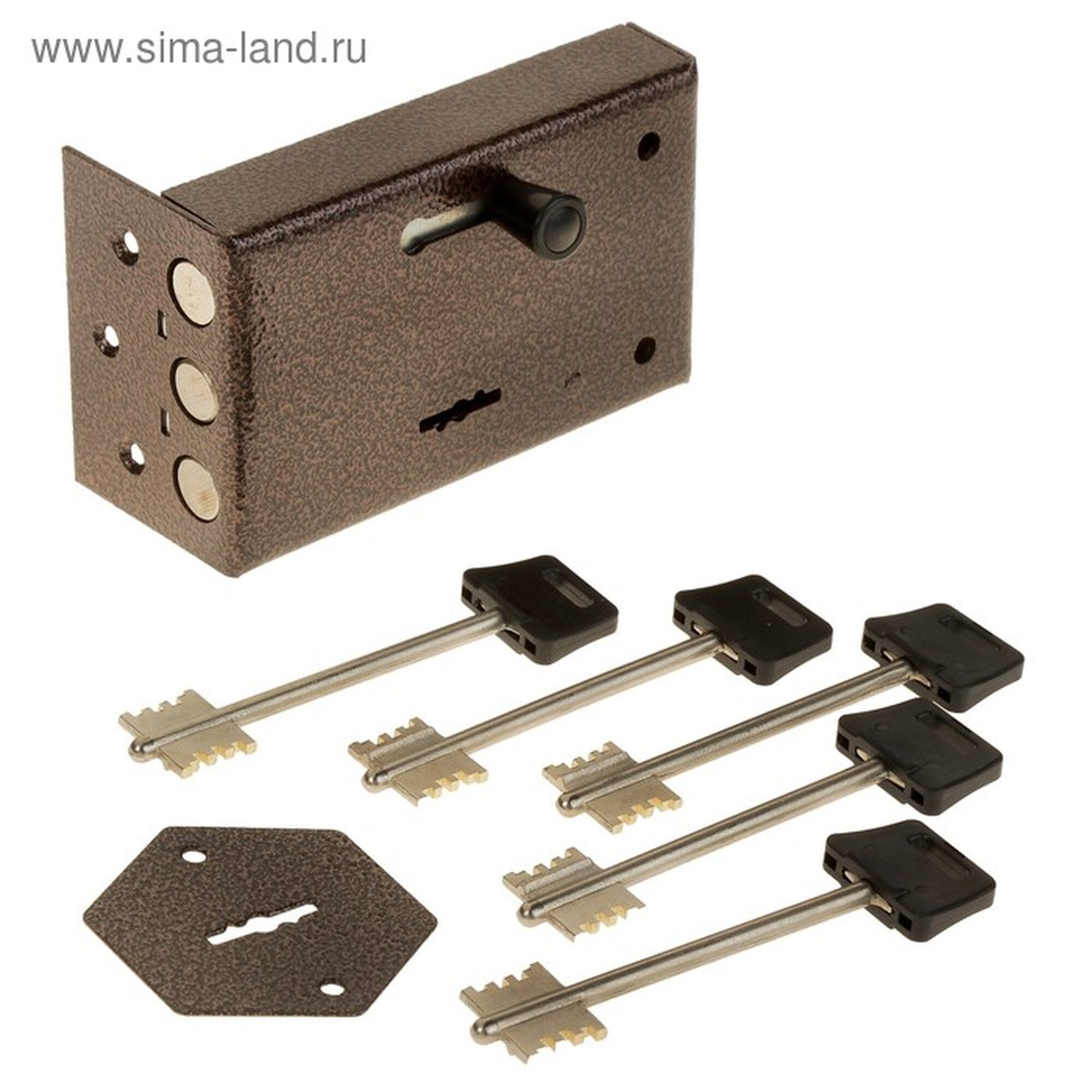 Замок накладной Сенат ЗНС3-5 Соболь, 3 ригеля, 5 ключей, черный