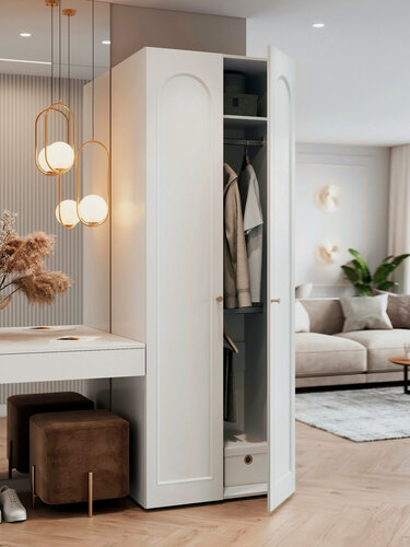 Изображение товара Шкаф шифоньер для одежды распашной Puzzlemebel Арки, 2 штанги, полка, ширина 80 см, высота 220 см, белый