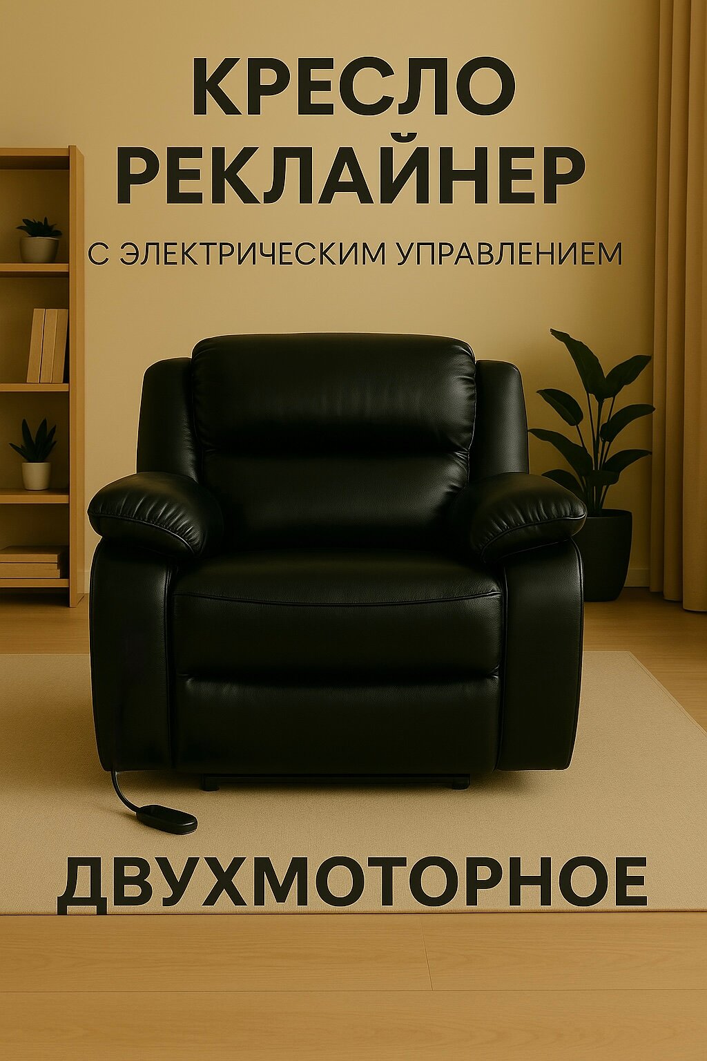 Кресло-реклайнер двухмоторное на электроприводе , с мягкими подлокотниками для педикюра , глянцевое экокожа