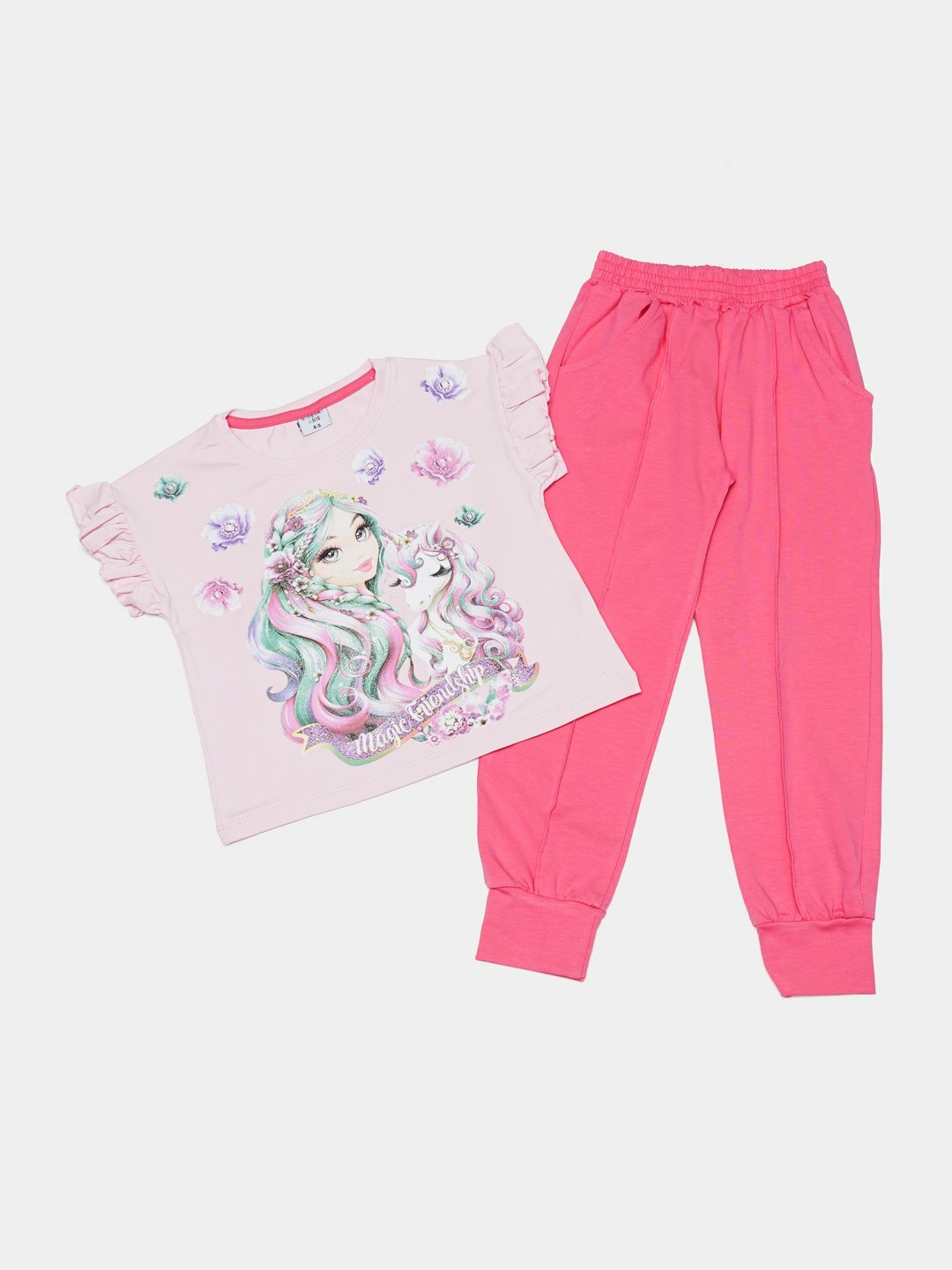 Форма спортивная  Комплект одежды для девочки "Девочка с лошадкой", хлопок, Турция, размер 110, розовый — фото 1
