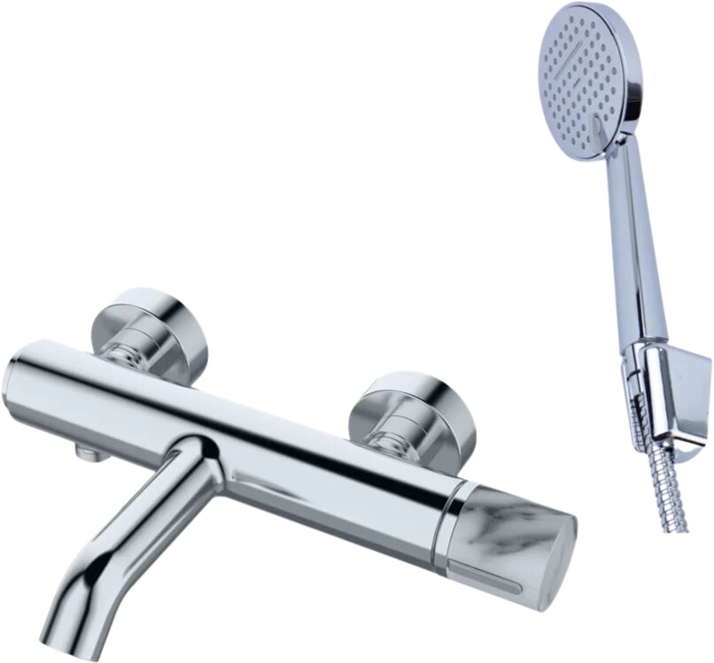 Смеситель для ванны с душем Bronze de Luxe Focus 24603CM с душевым гарнитуром настенный однорычажный хром глянцевый латунный из искусственного камня с керамическим картриджем