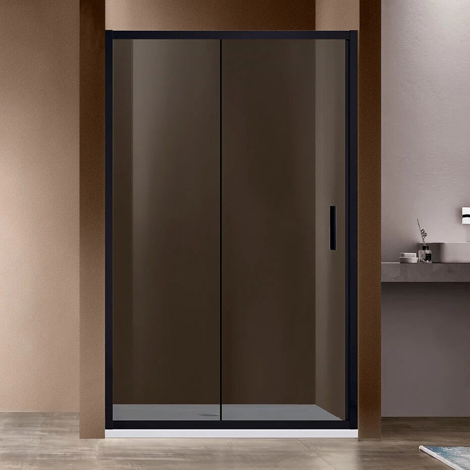 Душевая дверь в нишу Vincea Garda VDS-1G120CGB стеклянная раздвижная 120 см с черным профилем одностворчатая непрозрачная