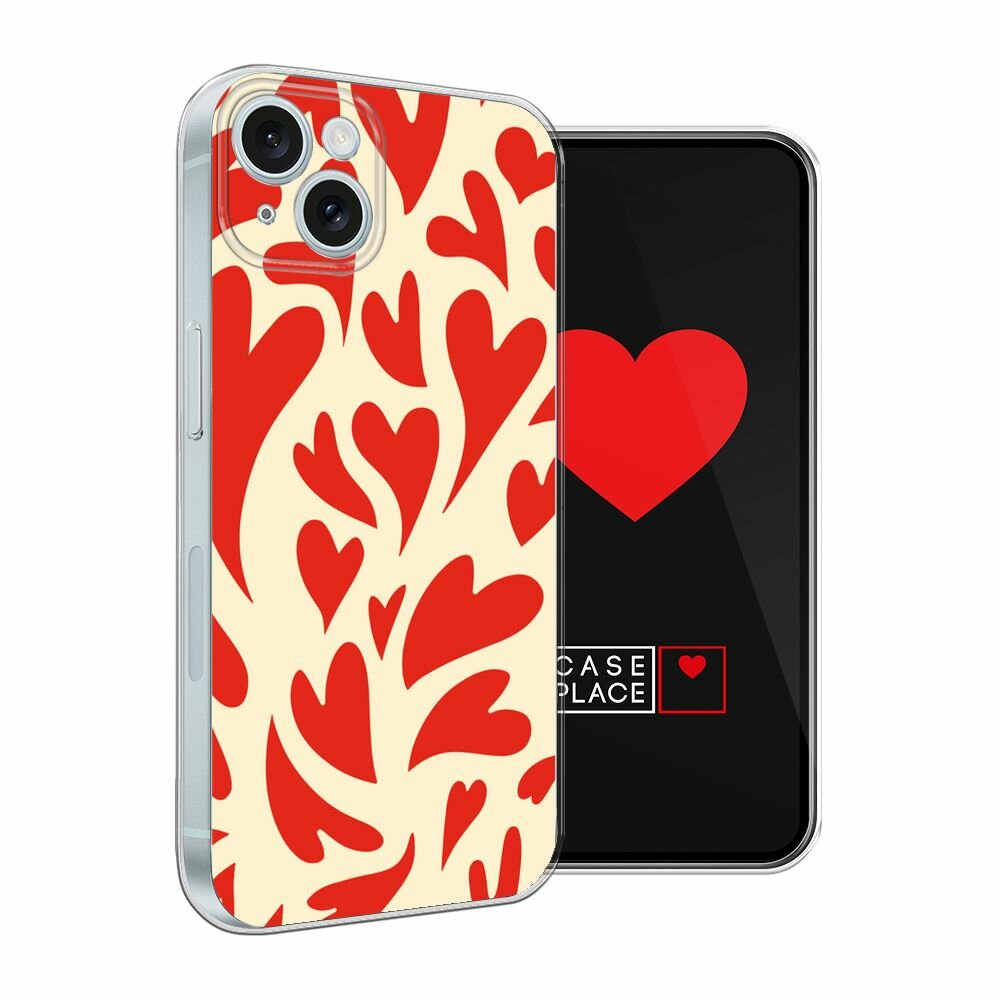 Чехол на Apple iPhone 15 Plus / Айфон 15 Плюс с принтом "Crazy hearts 1 - 14 февраля" — фото 1