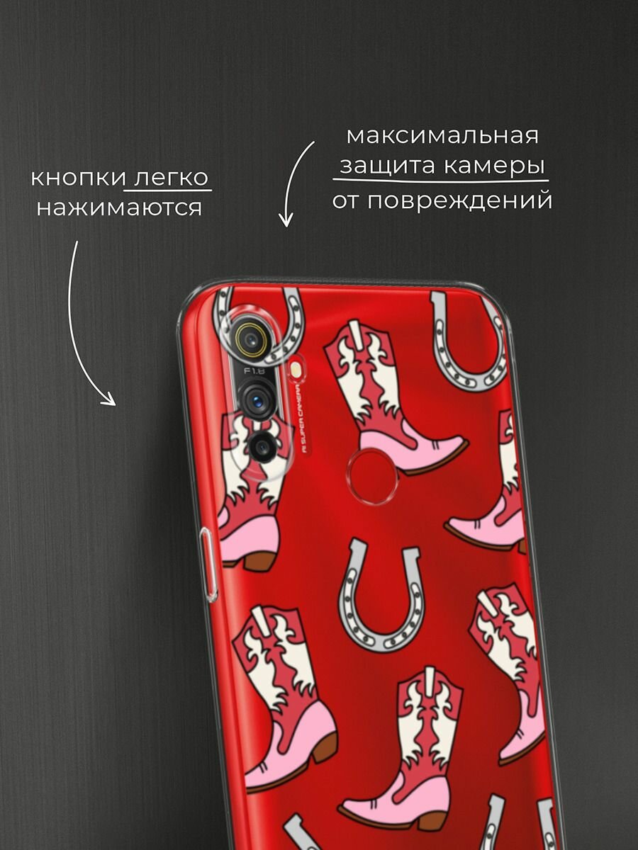 Чехол на Realme C3 / Реалми C3 с принтом "Ковбойские сапоки паттерн", прозрачный — фото 1