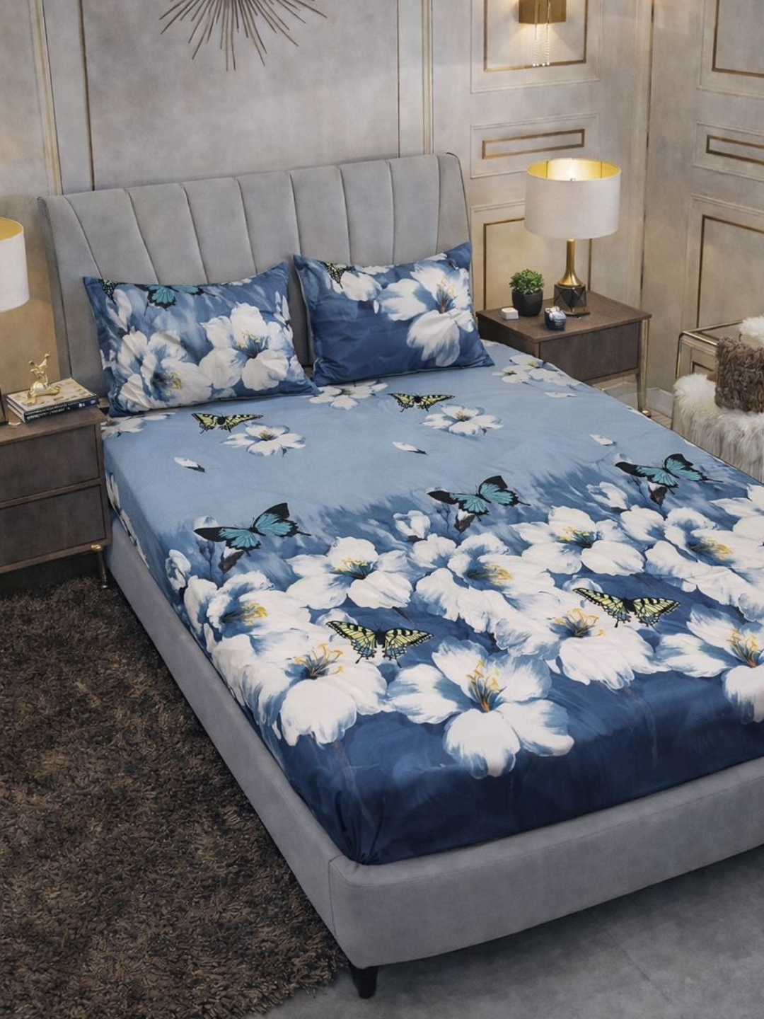 Простыня с наволочкой на резинке, 100 % хлопок, сатин, 200x160 см, серая, подарочная упаковка