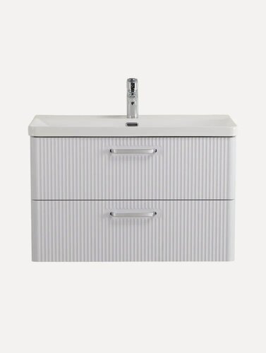 Изображение товара Тумба с раковиной BelBagno Due 80 подвесная, 81 см, белая, глянцевая, из МДФ, с ящиками, раковина для ванной, фаянсовая, прямоугольная