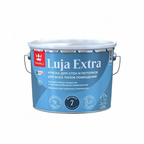 фото Краска противогрибковая экстрастойкая для влажных помещений tikkurila luja extra 7 матовая (9л) а (белая и под колеровку)