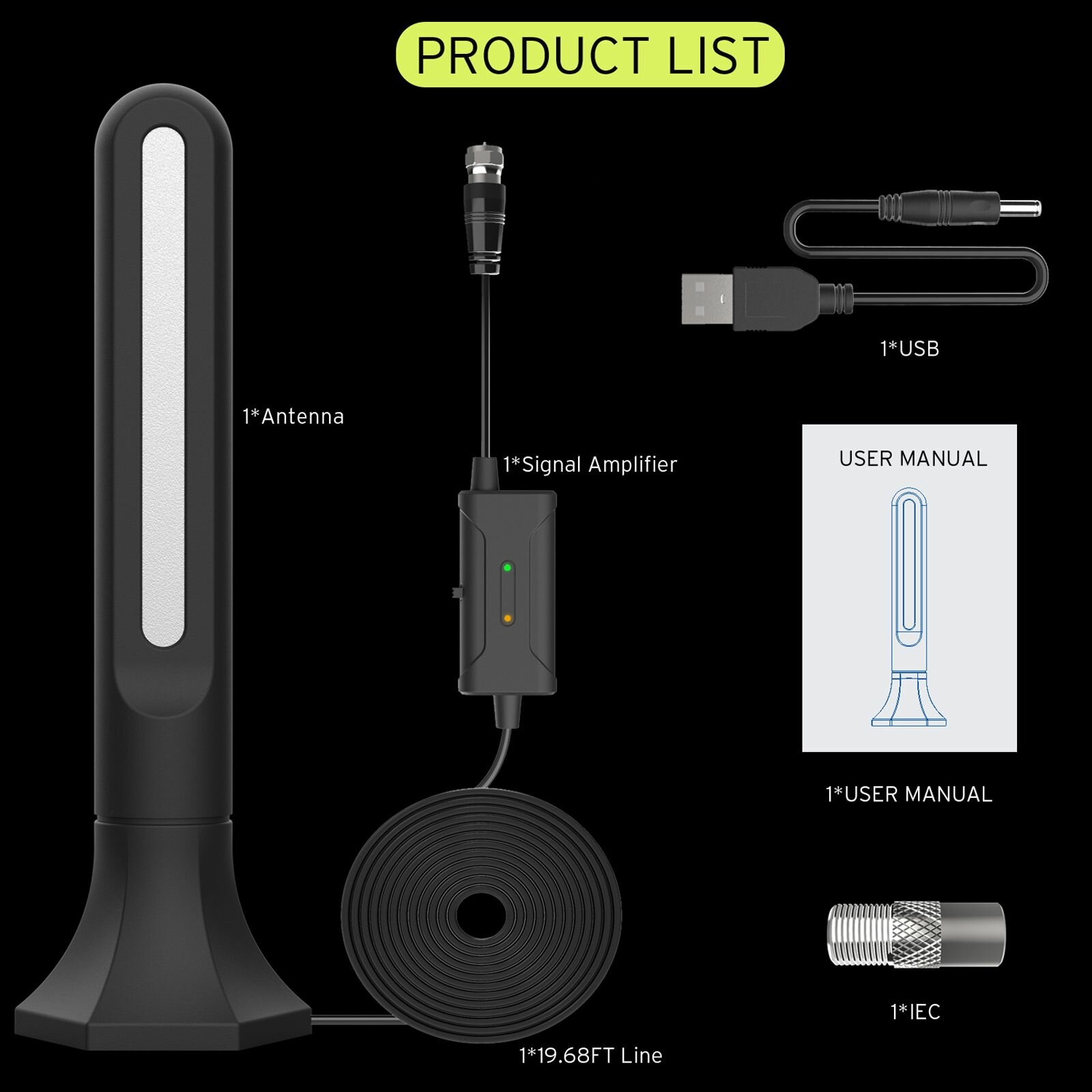Антенна ТВ внутренняя VHF/UHF 150 миль с усилителем