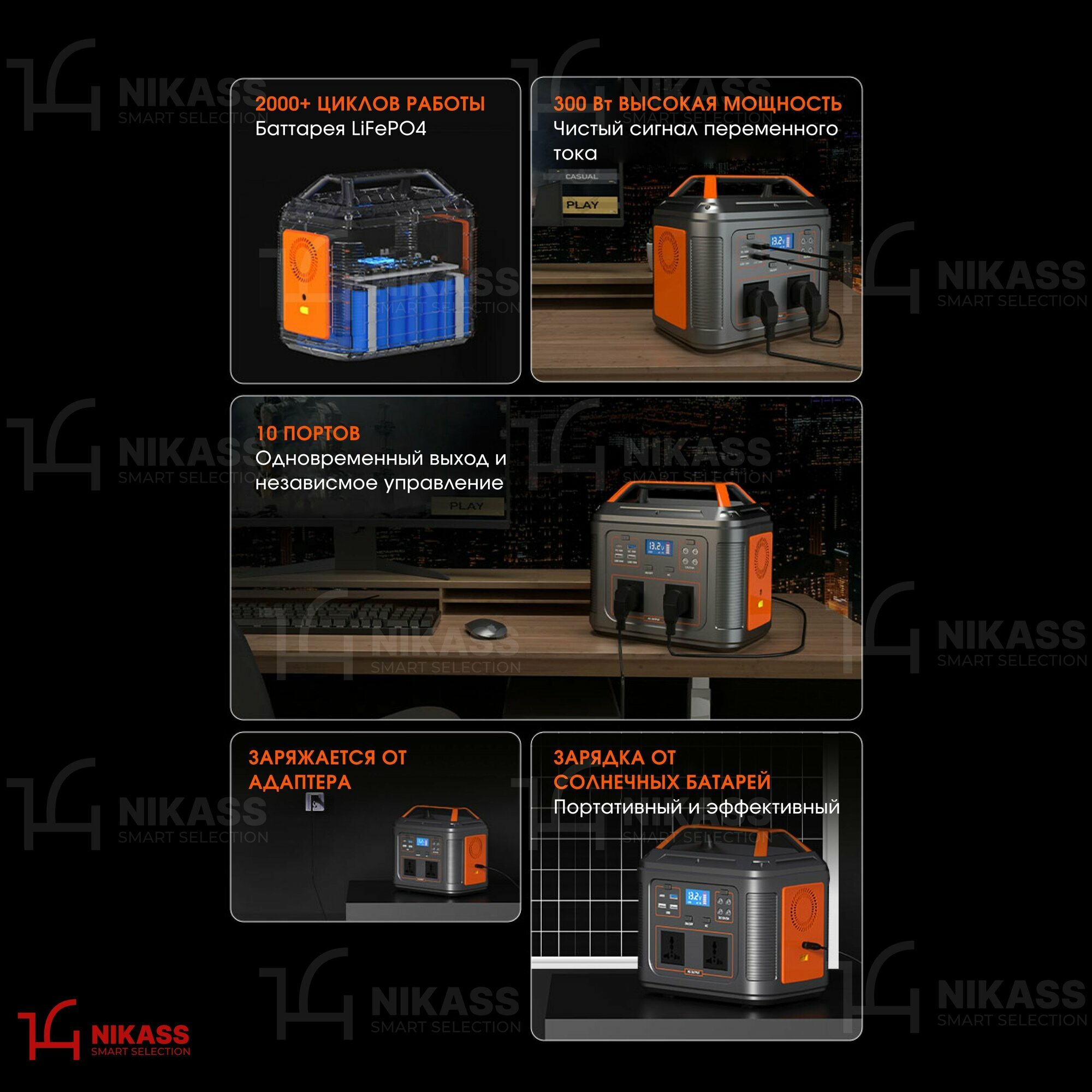 Портативная зарядная станция 300 Вт 72000 mAh NIKASS с розеткой — фото 1