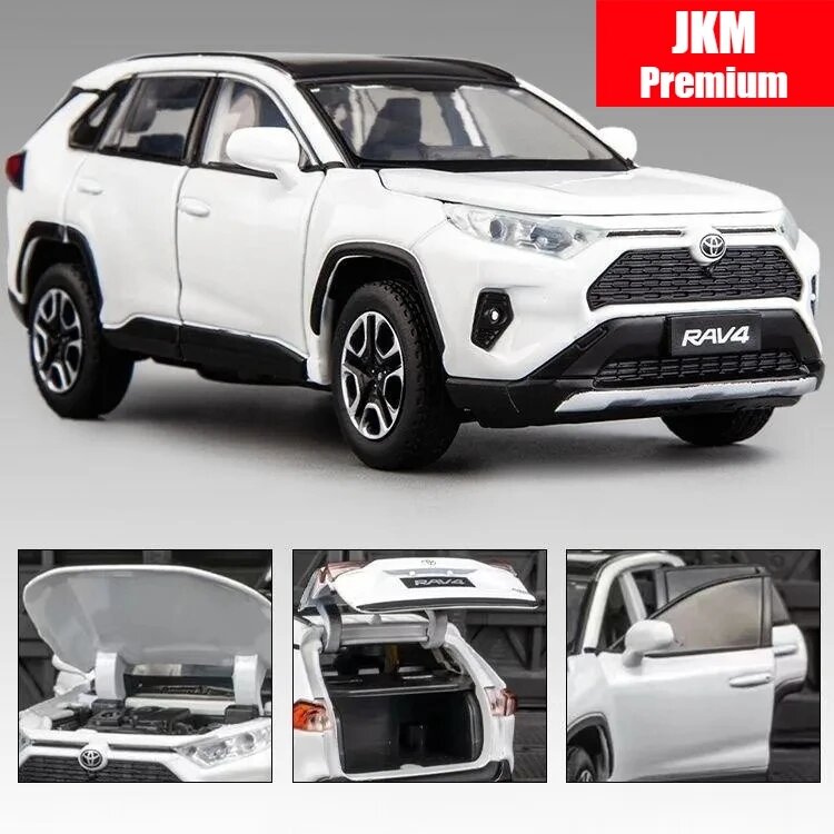 1/32 Toyota RAV4 SUV Внедорожная игрушечная машинка литая под давлением металлическая модель JKM звук и свет открывающиеся двери образовательная коллекция подарок для мальчика TOYOTA RAV4 Premium