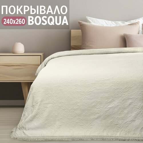 Покрывало с бахромой однотонное винтажное евро макси 240х260 Cleo BOSQUA покрывало на кровать и диван с узором жаккард белый, молочный