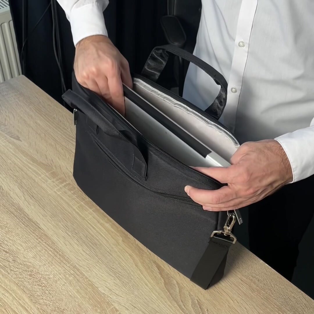 Сумка-портфель Buschnelke, для MacBook, черная, полиэстер, водонепроницаемая — фото 1