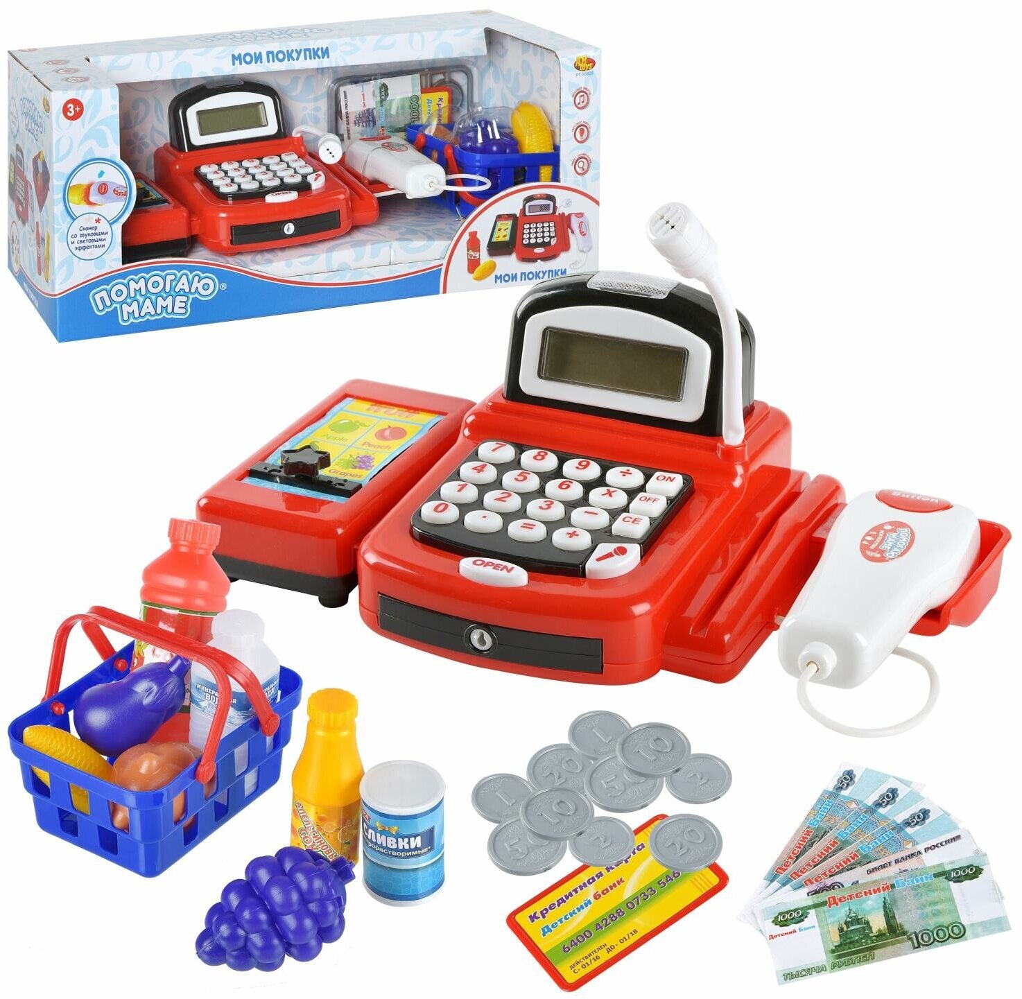 Игрушечная Касса ABtoys "Помогаю Маме", с Продуктами, Звуковыми и Световыми Эффектами
