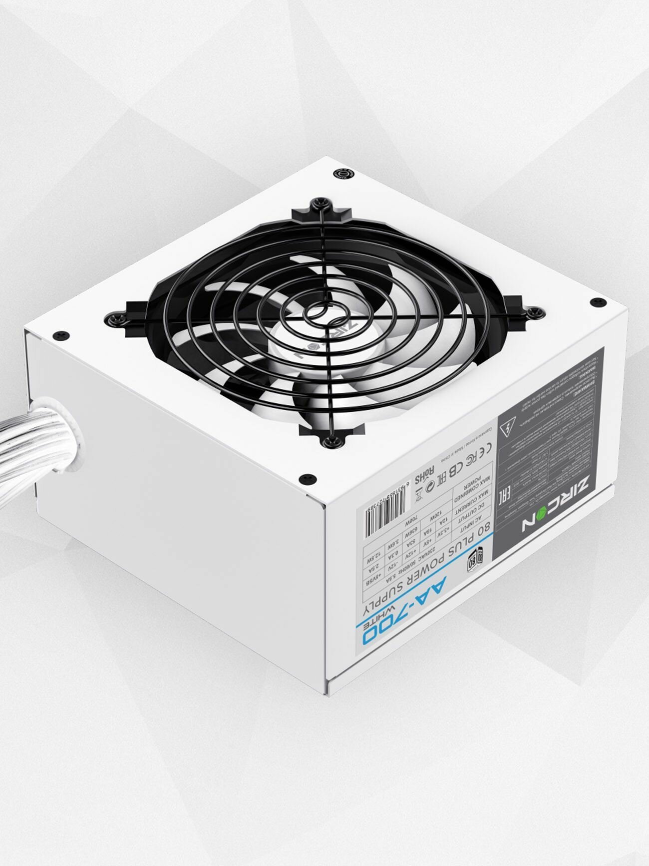 Блок питания для ПК 700W Белый ATX ZIRCON AA-700-White, 20+4pin 4+4pin 2*6+2pin 6*SATA 3*MOLEX вентилятор 120мм — фото 1