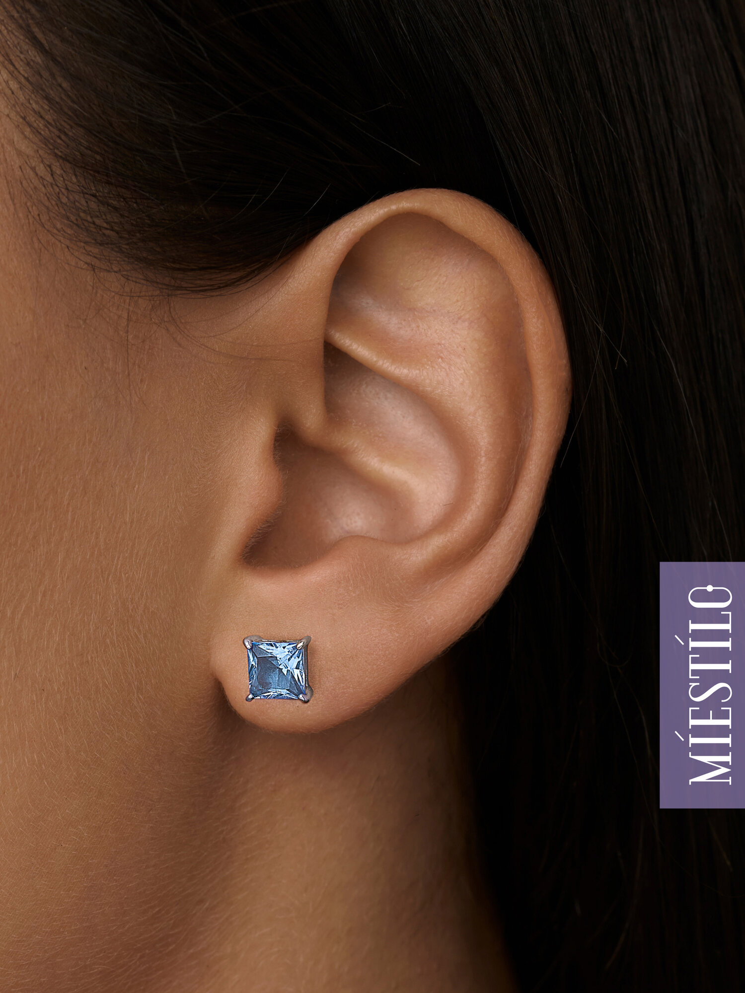 Серьги пусеты MIESTILO, серебро, 925 проба, родирование, кварц, размер 6 мм, длина 0.6 см, , серебристый/синий