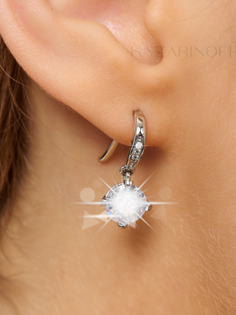 Серьги KAZARINOFF, кристаллы Swarovski, кристалл, размер 15 мм, белый, бесцветный