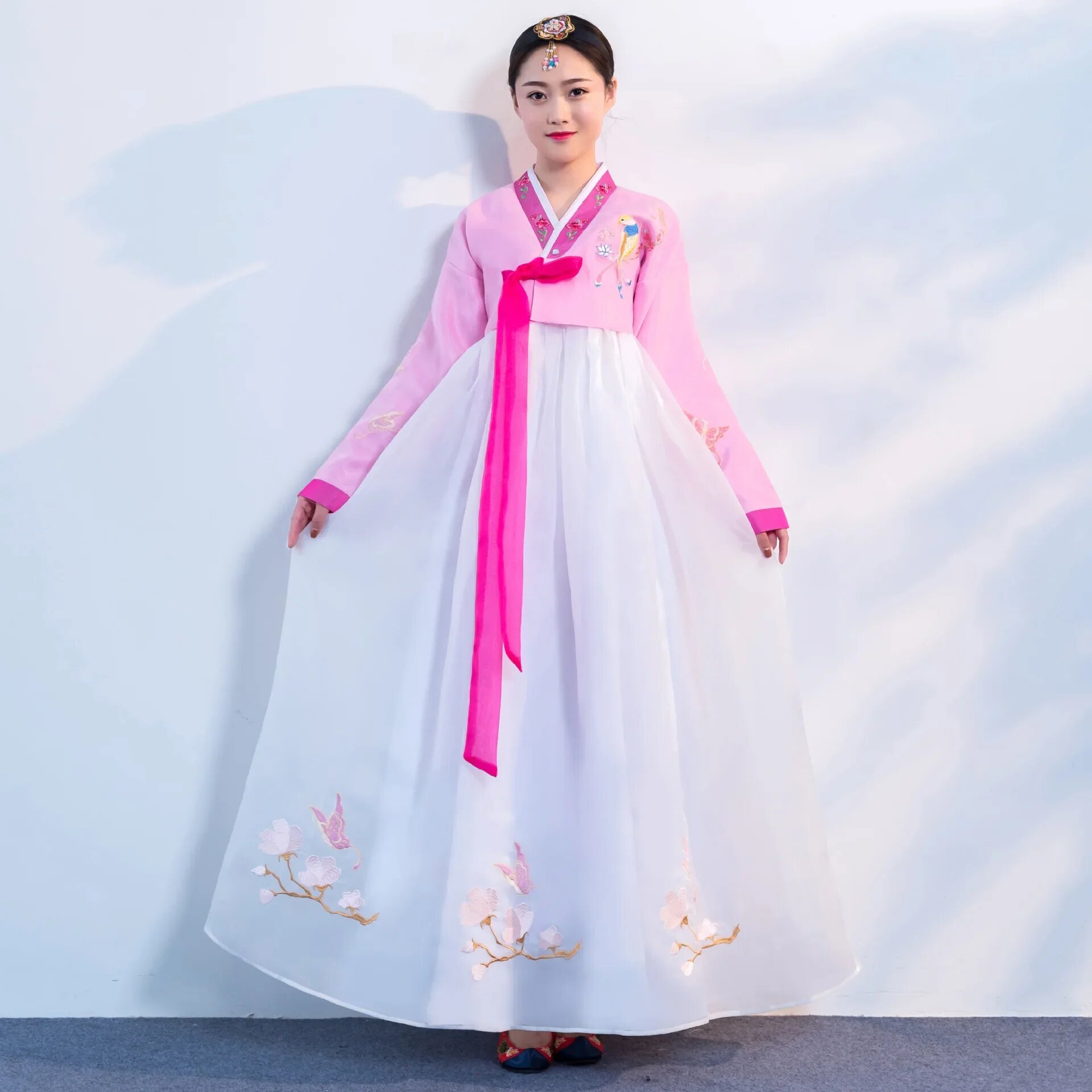 Традиционный Женский традиционный костюм православной Hanbok, корейское платье, элегантный дворцовый костюм принцессы, Корейская вышивка, Свадебная вечеринка, M, Розовый, Женский