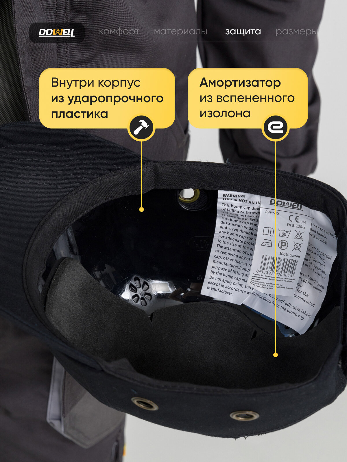 Бейсболка с усиленной внутренней частью DOWELL, р. 55-66, D97-590 — фото 1