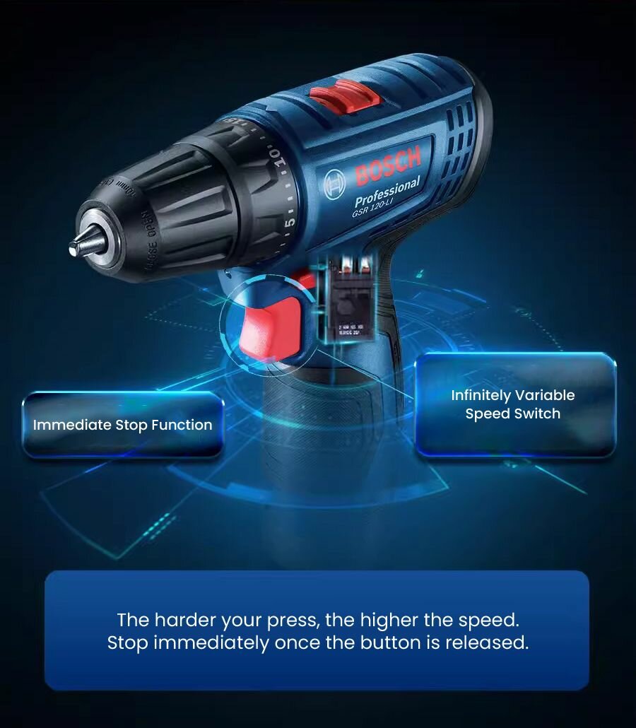 Электродрель Bosch "GSR120-Li", 12В, LiIon, 2 скорости, 1 аккумулятор, 30Н·м — фото 1