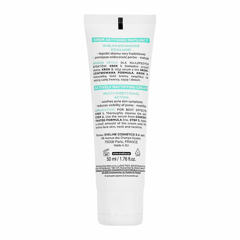 Крем для лица EVELINE CONCENTRATED FORMULA с ниацинамидом (матирующий) 50 мл — фото 1
