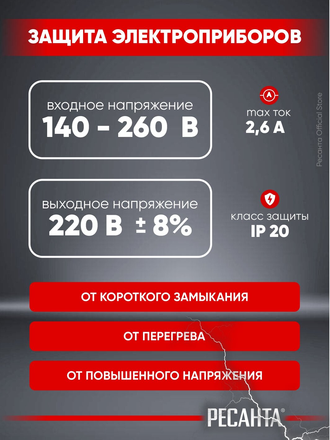 Стабилизатор Ресанта АСН-500К LUX, 500 Вт, 140-260 В, однофазный — фото 1