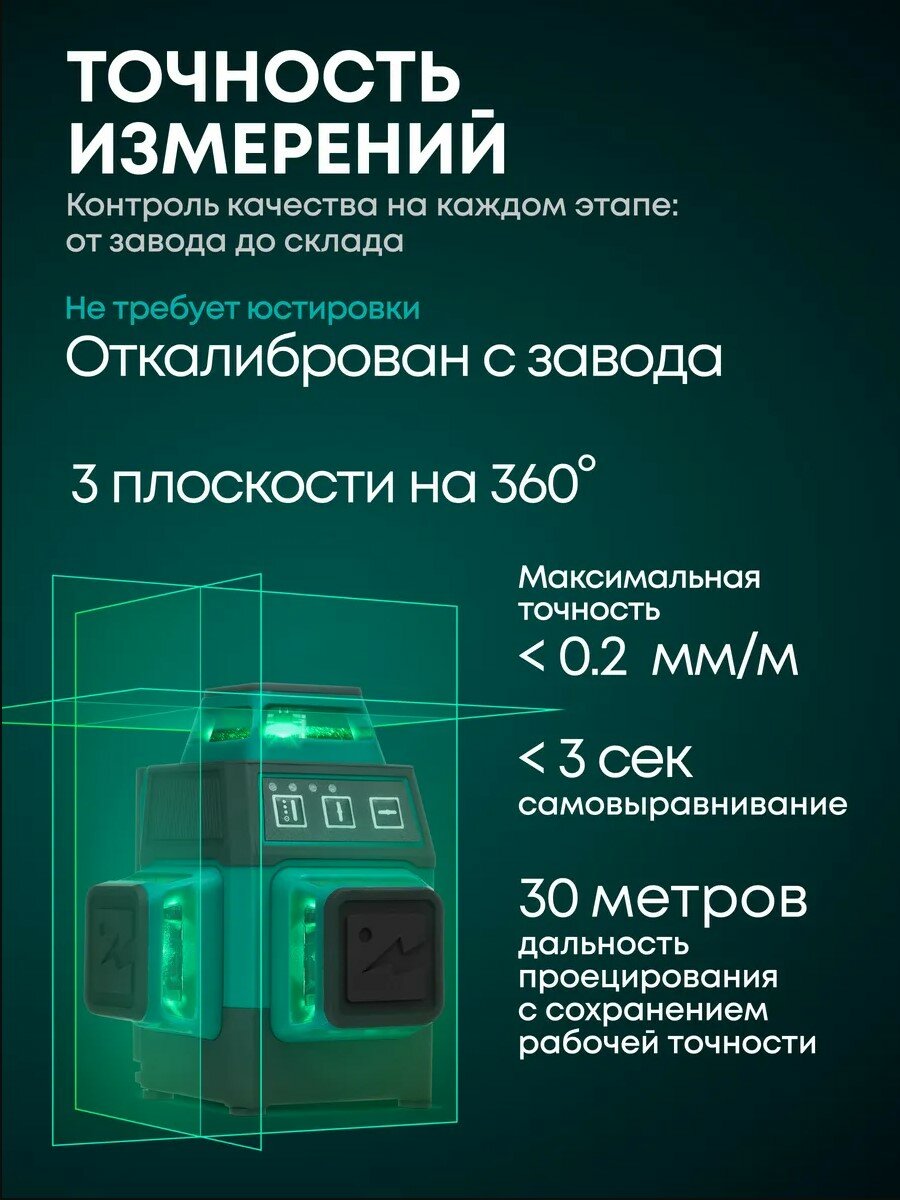 Лазерный уровень 3D Rokodil Ray Air Set Mini, самовыравнивающийся нивелир, 12 зеленых линий 360° — фото 1